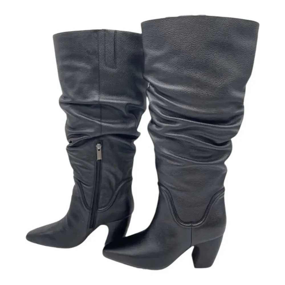 Vince Camuto Black Leather Slouchy Chelsey knee high boot Size 9 W Wide Calf NEW